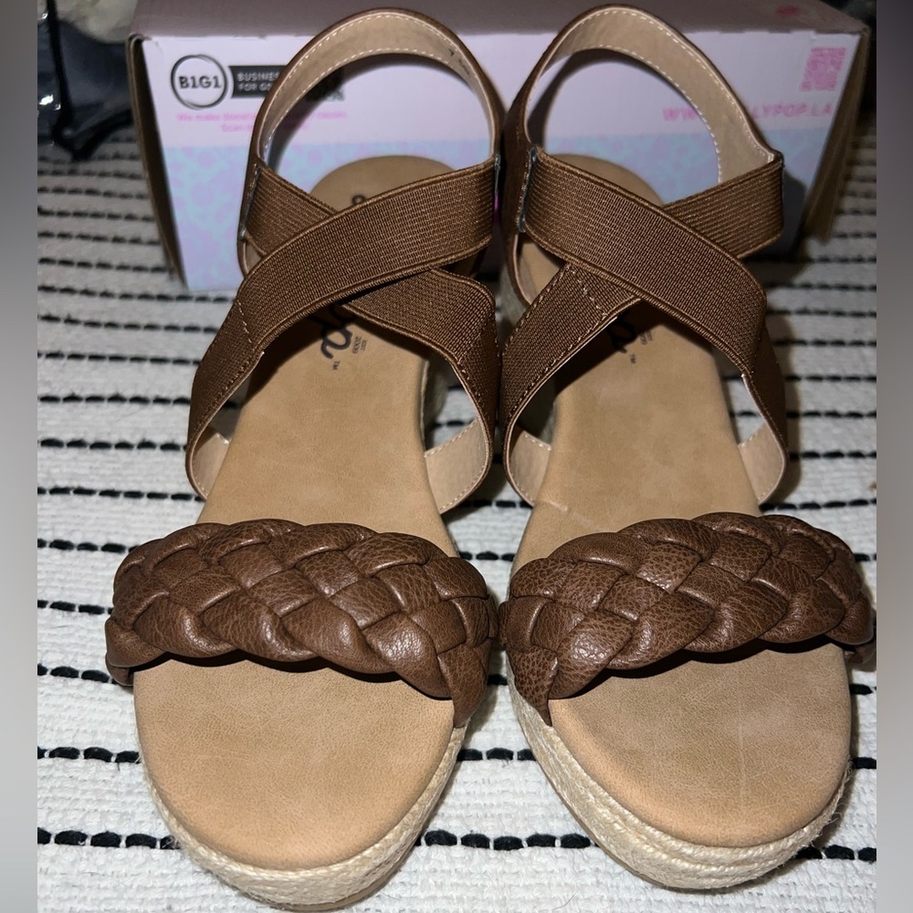 Jellypop NEW Brown Wedge Sandals, comfy boho beach wear, memory foam footbed 7.5 - Picture 5 of 7